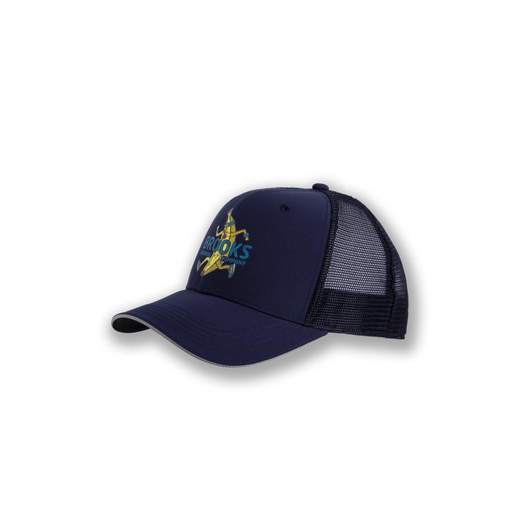 Brooks Men's Discovery Trucker Running Hat - Navy/Banana (EUCF61930)